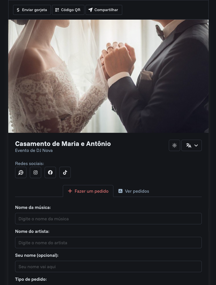 P&aacute;gina p&uacute;blica de evento com segmentos