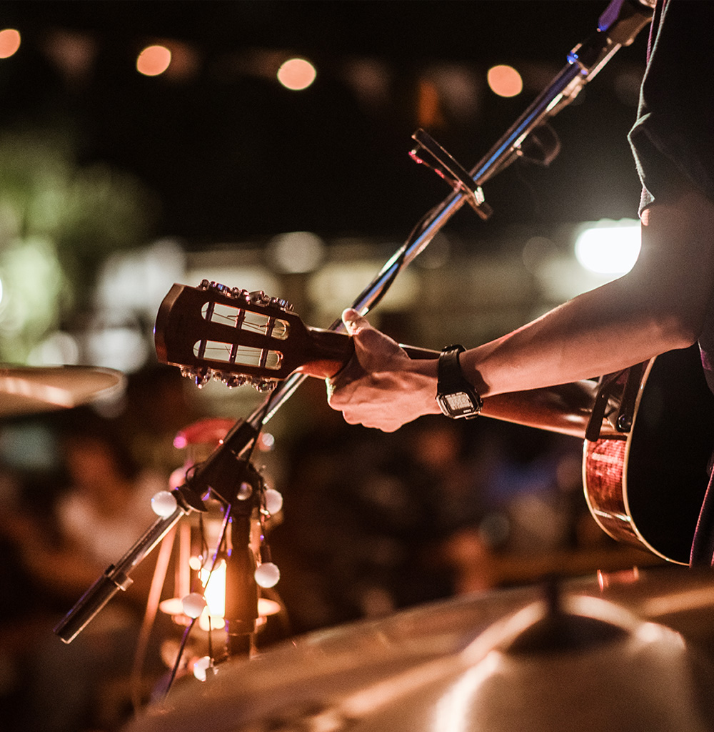 A singer performing live in front of a cheering crowd, taking song requests through Requestify